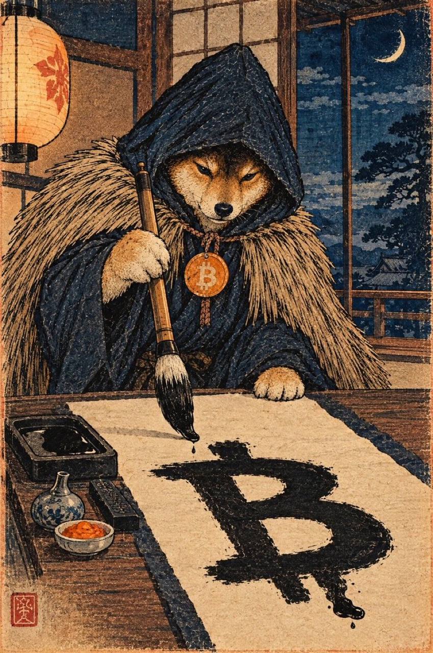 Satoshi Inu paints the Bitcoin symbol in black ink